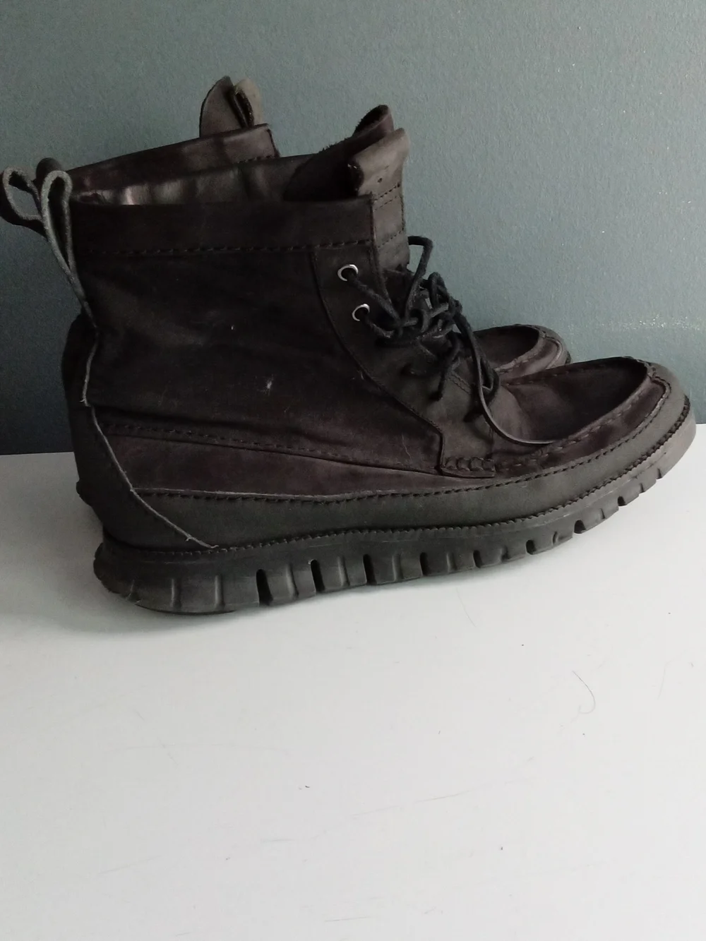Cole Haan Zerogrand Mens Dark Brown Nubuck Leather Moc Toe Ankle Boots
